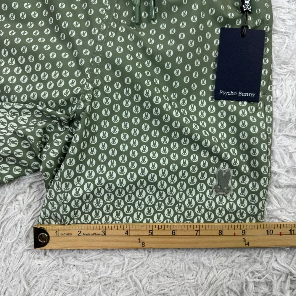 NWT Psycho Bunny Shorts Boys Medium 10-12 Green Bendigo AOP Lined Swim Trunk M